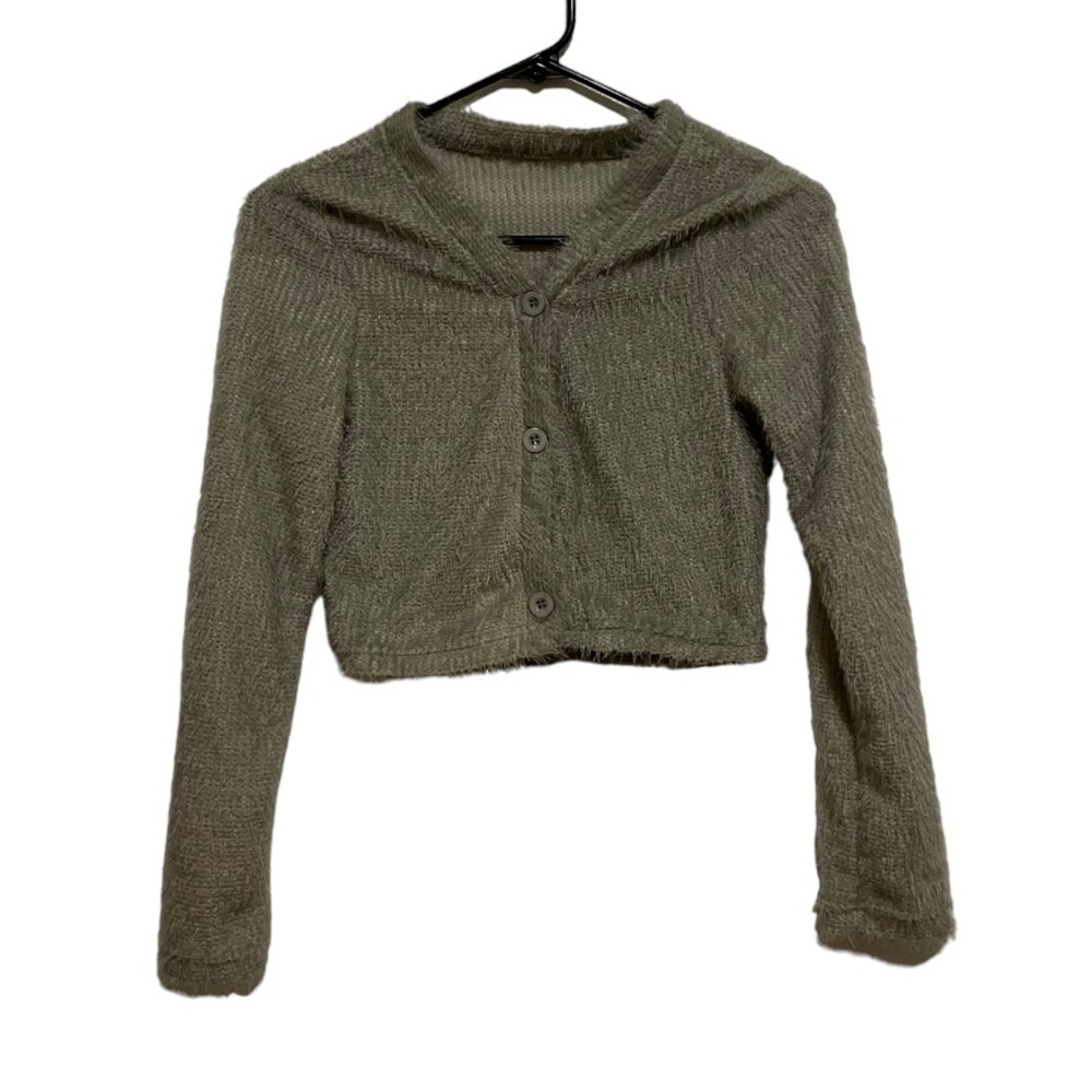 Fuzzy Cropped Button Down Long Sleeve Cardigans